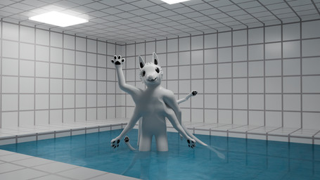 ambiguous_gender anthro black_eyes gesture indoor_pool looking_at_viewer paw_pattern pawpads paws solo swimming_pool tentacles tile waving waving_at_viewer catha'vi changed_(video_game) poolrooms squid_dog_(changed) goo_creature 16:9 3d_(artwork) 3d_model_showcase digital_media_(artwork) hi_res widescreen