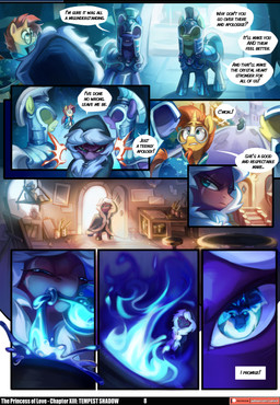 armor cloak clothing dialogue door doorway ears_up eye_reflection eyewear female feral frown glasses glistening glistening_eyes group guard hood horn inside light looking_at_viewer magic male open_door potion potion_bottle reflection sunlight text walking chilllum friendship_is_magic hasbro my_little_pony my_little_pony:_the_movie_(2017) storm_king_(mlp) sunburst_(mlp) tempest_shadow_(mlp) crystal_pony_(mlp) equid equine mammal absurd_res comic english_text hi_res