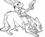 anthro bridle clothing duo female gun handgun holding_object holding_reins looking_back male pistol police police_uniform ranged_weapon reins riding simple_background uniform weapon vinoda disney zootopia judy_hopps nick_wilde canid canine fox lagomorph leporid mammal rabbit red_fox true_fox 2016 6:5 black_and_white line_art monochrome