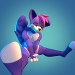 anthro aroused femboy fluffy fur male paws purple_body purple_fur sitting solo yellow_eyes djarli3d vrchat poobi canid canine canis fox mammal procyonid raccoon wolf 1:1 3d_(artwork) blender_(artwork) digital_media_(artwork) hi_res