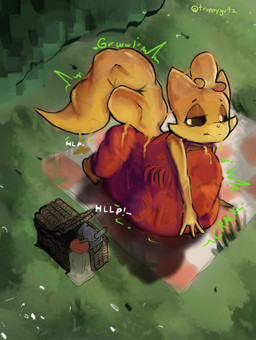 abdominal_bulge anthro anthro_pred belly big_belly breath clothing digested digestion food honey_(food) huge_thighs legwear male onomatopoeia open_mouth overweight overweight_anthro panting same_size_vore slime solo sound_effects tail tail_fetish tail_play tail_vore text thick_thighs thigh_highs unseen_prey vore troppygutz hachithecat domestic_cat felid feline felis goo_creature hybrid mammal 2025 absurd_res hi_res shaded