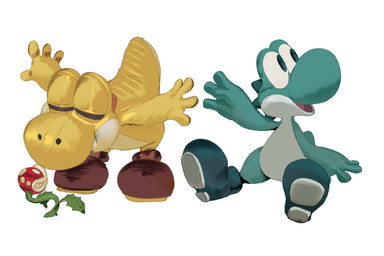 5_fingers ambiguous_gender anthro bent_over blue_body clothing duo eyes_closed fingers footwear multicolored_body open_mouth plant shoes simple_background sitting tongue two_tone_body white_background white_body yellow_body winpuss mario_bros nintendo elemental_creature flora_fauna piranha_plant yoshi hi_res