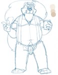 anthro beard belly clothing eyewear facial_hair genitals glasses humanoid_genitalia humanoid_hands humanoid_penis male mature_male moobs mustache navel nipples overweight overweight_male penis shirt solo suspenders topwear bravo mammal mephitid skunk 2021 hi_res sketch