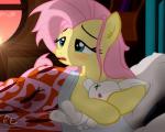 bed blush female feral furniture hair hooves inside long_hair on_bed on_model open_mouth pillow pink_hair plushie quadruped solo yellow_body ponyecho friendship_is_magic hasbro my_little_pony fluttershy_(mlp) equid equine horse mammal pony 2016 5:4 digital_media_(artwork) hi_res