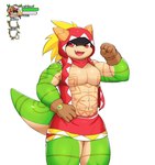 abs anthro blonde_hair clothed clothing cute_fangs fangs gameplay_mechanics hair hood horn male muscular muscular_arms muscular_male pecs red_eyes solo tail tattoo teeth thick_thighs topwear tribal tribal_clothing tribal_tattoo vest skyox tribal_hunter munch_(tribal_hunter) scalie hi_res