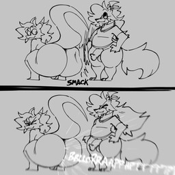 anthro big_butt butt damian_(mastermoron) fart female genitals male male/female penis fetid_flower mythology canid canine dragon mammal mythological_creature mythological_scalie scalie