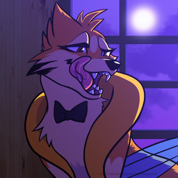 anthro biped black_nose blue_fin blue_fins bow_tie bow_tie_only brown_eyes cheek_tuft chest_tuft cloud facial_tuft fur inside long_tongue male mostly_nude night open_mouth orange_body orange_fur pink_tongue sharp_teeth solo teeth tongue tuft nugget_kun nintendo pokemon floatzel generation_4_pokemon pokemon_(species) 1:1 2020