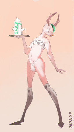 2_horns animal_print animal_print_thigh_highs anthro biped bulge clothed clothed_anthro clothed_male clothing cocktail_glass container cow_print cow_print_thigh_highs cup detailed_bulge drinking_glass facial_piercing genital_outline glass glass_container glass_cup hair holding_object holding_tray hooves horn humanoid_hands legwear male male_anthro milk_carton milk_container navel nose_piercing nose_ring pattern_clothing pattern_legwear pattern_thigh_highs penis_outline piercing ring_piercing simple_background skimpy solo standing text thigh_highs topwear tray tube_top unguligrade 7b7a2f bovid bovine cattle mammal 2022 4k 9:16 absurd_res artist_name digital_media_(artwork) english_text hi_res
