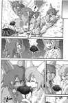 after_sex anthro canid canine chest_tuft comic female food fur greyscale hi_res hug male male/female mammal mikaduki_karasu monochrome souiu_otoshigoro tail tuft