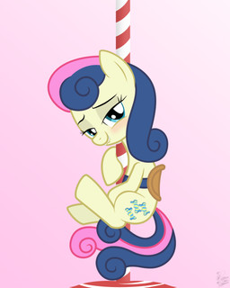 blush cutie_mark dancing female feral hair looking_at_viewer pink_background pole pole_dancing quadruped saddle seductive simple_background smile solo stripper_pole tail facelessjr friendship_is_magic hasbro my_little_pony bonbon_(mlp) earth_pony equid equine horse mammal pony 2012 4:5 hi_res