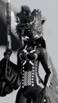 clothed clothing depth_of_field disappointed dronesuit female fully_clothed gun latex latex_clothing lever_action_rifle ranged_weapon solo visor weapon haluno avali absurd_res hi_res
