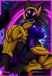 anthro armor black_body black_fur breasts claws female fur furry_tail genitals gold_(metal) gold_armor inviting inviting_to_sex machine nipples purple_body purple_claws purple_eyes purple_nipples pussy solo tail teasing toe_claws virus visor pridark malva_(roifantome) roifantome protogen robot 2024 absurd_res hi_res