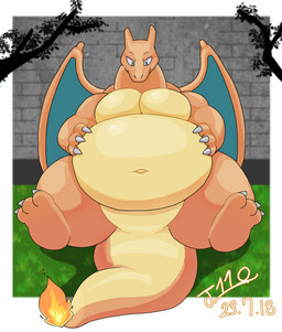 3_fingers 3_toes anthro belly big_belly biped bodily_fluids feet fingers male musclegut muscular navel nude obese overweight overweight_male pecs simple_background solo sweat sweatdrop thick_thighs toes wide_hips j1110_tanuki nintendo pokemon charizard generation_1_pokemon pokemon_(species) 2023 absurd_res digital_media_(artwork) hi_res
