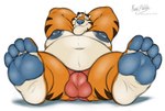 anthro areola balls_outline belly big_belly biped bulge clothed clothing detailed_bulge feet foot_focus fur genital_outline half-closed_eyes hands_behind_head male male_anthro mascot moobs mouth_closed narrowed_eyes navel nipples obese obese_anthro obese_male overweight overweight_anthro overweight_male paws plantigrade sitting smile smirk solo striped_body striped_fur stripes underwear underwear_only husky2paws frosted_flakes kellogg's tony_the_tiger felid mammal pantherine tiger 2024 hi_res signature