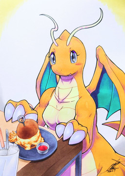 antennae_(anatomy) anthro blush blush_lines bodily_fluids breasts burger claws drooling featureless_breasts female food fries grey_eyes horn membrane_(anatomy) membranous_wings non-mammal_breasts open_mouth orange_body saliva sauce simple_background solo tail wings 025aki mythology nintendo pokemon dragon dragonite generation_1_pokemon mythological_creature mythological_scalie pokemon_(species) scalie 2026 absurd_res dated hi_res signature