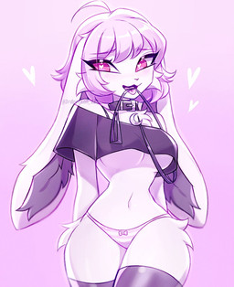 anthro bow_panties bow_ribbon bow_underwear breasts clothing collar curvy_figure female fluffy heart_eyes heart_symbol hourglass_figure inner_ear_fluff leash leash_in_mouth leash_in_own_mouth looking_at_viewer midriff navel object_in_mouth panties solo submissive submissive_female tuft under_boob underwear 3rdperson_iz bean_(bean_mel) lagomorph leporid mammal rabbit hi_res
