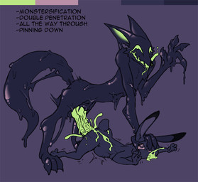 2_penises 3_toes 4_fingers anal animal_genitalia animal_penis anthro black_body bodily_fluids butt canine_genitalia canine_penis colored_cum corruption cum cum_from_mouth cum_in_ass cum_in_mouth cum_inflation cum_inside cum_on_butt cum_splatter cum_through diphallism dominant dominant_male double_penetration dripping duo feet female female_on_bottom female_penetrated fingers from_behind_position genital_fluids genitals green_cum green_penis green_tongue hand_on_head heart_eyes heart_symbol inflation large_penetration larger_male male male/female male_on_top male_penetrating male_penetrating_female multi_genitalia multi_penis nude on_bottom on_top penetration penile penile_penetration penis pinned pinned_to_ground prone_bone_position purple_background ridiculous_fit rough_sex sex shaking simple_background size_difference smaller_female submissive submissive_female text toes tongue tongue_out transformation trembling unusual_bodily_fluids unusual_cum unusual_genital_fluids robcivecat disney zootopia judy_hopps nick_wilde canid canine fox goo_creature lagomorph leporid mammal monster rabbit red_fox true_fox 2023 english_text
