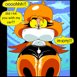 big_breasts big_hair bimbo_anthro bottomwear breasts camel_toe clothed clothing dialogue eyelashes female glistening glistening_body hair happy huge_breasts latex latex_clothing legwear lips lipstick low-angle_view makeup nipple_outline no_underwear perspective shirt skirt small_waist solo t-shirt text thigh_highs tight_clothing topwear under_boob wide_hips insaniousjaydonius darcy_(insaniousjaydonius) avian bird owl potoo 1:1 english_text