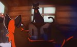 duo feral fur inside orange_body orange_fur sitting hyilpi microsoft minecraft mojang xbox_game_studios vixy_(hyilpi) black_cat_(minecraft) canid canine cat_(minecraft) domestic_cat felid feline felis fox fox_(minecraft) mammal 2021 digital_media_(artwork) hi_res