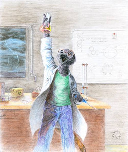 anthro blue_bottomwear blue_clothing blue_jeans blue_pants bottomwear clothing coat denim denim_bottomwear denim_clothing erlenmeyer_flask green_clothing green_shirt green_topwear hazard_symbol holding_flask jeans lab_coat laboratory_equipment laboratory_glassware pants scientific_instrument shirt symbol topwear whiteboard unicorn_(artist) cc-by-nc-sa creative_commons avian bird corvid corvus_(genus) oscine passerine raven 2005 traditional_media_(artwork)