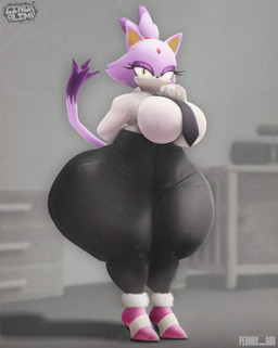 anthro big_breasts big_butt bottomwear breasts butt cat_smile clothing collared_shirt dress_shirt eyeshadow female forehead_gem gem half-closed_eyes huge_butt huge_thighs hyper hyper_butt hyper_thighs looking_at_viewer makeup narrowed_eyes necktie pants shirt solo standing thick_thighs tight_bottomwear tight_clothing tight_pants topwear cindablimp perros_god sega sonic_the_hedgehog_(series) blaze_the_cat domestic_cat felid feline felis mammal 2026 3d_(artwork) digital_media_(artwork) hi_res