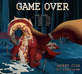 anus bodily_fluids butt claws cum cum_in_ass cum_inside feet female feral forest game_over gameplay_mechanics genital_fluids genitals horn outside plant rear_view scales smile solo tail teeth toes tree vulva wings ishiru mythology dragon mythological_creature mythological_scalie scalie 2026 digital_drawing_(artwork) digital_media_(artwork) hi_res