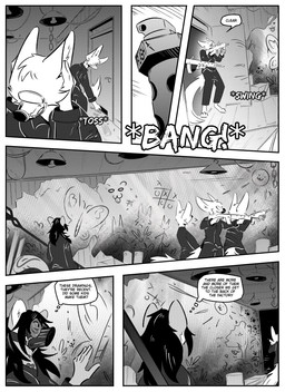 anthro clothed clothing detailed_background dialogue explosives female gas_mask grenade group gun inside male mask ranged_weapon simple_background speech_bubble text weapon kifyun2 rita_(undying_void) canid canine felid fox mammal pantherine snow_leopard absurd_res black_and_white comic english_text hi_res monochrome