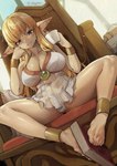 big_breasts biped book breasts cleavage clothed clothing feet female front_view hair humanoid_pointy_ears no_underwear not_furry pointy_ears pupils smile thick_thighs tamada_heijun frieren_beyond_journey's_end serie_(frieren) elf hi_res