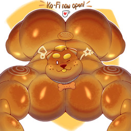 anthro biceps big_butt big_muscles big_pecs bone_collar_tag bubble_butt butt collar collar_tag freckled_face freckles looking_at_viewer male mouth_closed muscular muscular_anthro muscular_arms muscular_male one_eye_closed pecs small_tail solo tail tongue tongue_out wink winking_at_viewer darkpolari doughberman bread_creature canid canine canis domestic_dog mammal 1:1 2026 digital_drawing_(artwork) digital_media_(artwork) english_description hi_res