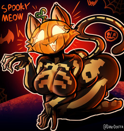 :3 animal_ears anthro bat_wings big_breasts big_butt black_clothing black_skinsuit bone breasts butt clothing fangs female food for_a_head fruit glowing glowing_eyes glowing_mouth holidays huge_breasts huge_butt jack-o'-lantern kneeling latex latex_clothing latex_skinsuit looking_at_viewer membrane_(anatomy) membranous_wings orange_text paw_pose pawpads plant pose pumpkin pumpkin_head simple_background skeleton skeleton_bodypaint skinsuit solo spider_web tail teeth text thick_thighs tight_clothing whiskers wide_hips wings yellow_eyes diddlydooter1 epic_games fortnite halloween spice_(fortnite) ambiguous_species animal_humanoid cat_humanoid felid felid_humanoid feline feline_humanoid humanoid mammal mammal_humanoid object_head artist_name digital_drawing_(artwork) digital_media_(artwork) hi_res signature