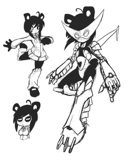 ahoge anthro bottomwear clothed clothing female hair miniskirt robot_suit school_uniform simple_background skirt solo uniform white_background dmxwoops ken_ashcorp kenny_(kenashcorp) bear giant_panda mammal 2013 hi_res model_sheet monochrome