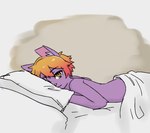 2024 adolescent anthro bed biped domestic_cat felid feline felis fur furniture hair heterochromia looking_at_viewer male mammal on_bed orange_hair pink_eyes purple_body purple_fur roze_(strayrozerem) slim_anthro slim_male solo strayrozerem yellow_eyes young young_anthro young_male