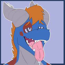 ambiguous_gender anthro blue_body blue_eyes blue_scales bodily_fluids drooling grey_body grey_eyes grey_scales hair horn hypnosis hypnotic_eyes male mind_control open_mouth open_smile orange_hair pink_tongue red_body red_scales ringed_eyes saliva saliva_string scales simple_background smile solo tongue tongue_out floofyblitz mythology dragon mythological_creature mythological_scalie scalie 1:1 absurd_res animated animated_gif hi_res short_playtime subtle_animation