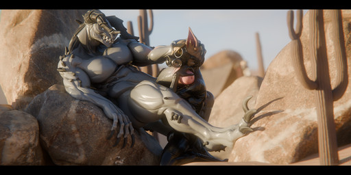 3_claws 3_toes 5_claws 5_fingers abs against_natural_surface against_object against_rock against_surface anthro aroused aroused_by_another balls barazoku barely_visible_balls barely_visible_genitalia bent_leg big_balls big_muscles big_pecs big_penis biped black_bars black_clothing black_latex blue_eyes body_worship bulge cactus claws clothed clothed_anthro clothing desert dominant duo dutch_angle empty_eyes erection feet finger_claws fingers gas_mask genital_worship genitals glans glowing glowing_eyes green_eyes grey_balls grey_body grey_penis hand_on_penis handjob head_horn holding_another's_head holding_another's_penis holding_head holding_penis horn humanoid_genitalia humanoid_penis interspecies kneeling kneeling_on_ground kneeling_position larger_anthro larger_dom latex latex_clothing latex_skinsuit leaning leaning_backward looking_at_another looking_at_partner looking_pleasured male male/male mask muscular muscular_anthro muscular_male narrowed_eyes navel nude_anthro nude_male outside pecs penile penis penis_worship pink_glans plant reclining saguaro sex sharp_teeth side_view size_difference skinsuit spikes spikes_(anatomy) teeth thick_thighs tight_clothing toe_claws toes two-handed_handjob vein veiny_penis junatah fallout microsoft dizrahk kaas_(junatah) bat deathclaw mammal reptile scalie 2025 2:1 3d_(artwork) absurd_res blender_(artwork) digital_media_(artwork) hi_res letterbox watermark
