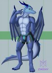 abs anthro assless_shorts athletic blue_body blue_wings bulge clothing green_eyes horn male muscular pose sexy_eyes solo tail underwear wings zikeny mythology tangent dragon mythological_creature mythological_scalie scalie absurd_res hi_res pinup