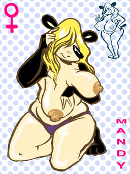 anthro areola belly big_areola big_breasts bikini bikini_bottom bikini_thong blonde_hair breasts clothed clothing curvy_figure dark_nipples female genitals gesture hair hand_gesture hand_on_hip holding_breast kneeling nipples playing_with_hair puffy_nipples skimpy slightly_chubby slightly_chubby_anthro slightly_chubby_female solo swimwear thick_thighs two-piece_swimsuit v_sign voluptuous vulva biobreak mandy_panda_(biobreak) bear giant_panda mammal 3:4 hi_res