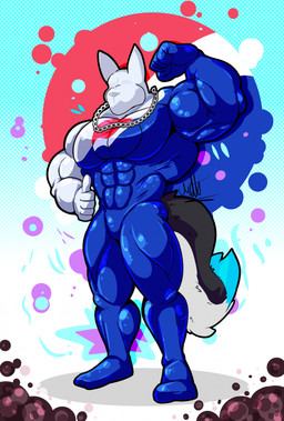 abs anthro big_muscles chain clothing cosplay flexing gesture hand_gesture male mask muscular muscular_male pecs smile smiling_at_viewer solo suit suit_transformation thumbs_up transformation wearing_mask mottaxio pepsi pepsiman_(character) canid canine canis domestic_dog husky mammal nordic_sled_dog spitz hi_res