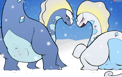 anus blush duo female feral genitals happy larger_female looking_at_viewer looking_back looking_pleasured male open_mouth open_smile sitting size_difference smaller_male smile tail tailbutt take_your_pick vulva wide_crotch conditional_dnp pikajota nintendo pokemon aurorus fossil_pokemon generation_6_pokemon pokemon_(species) digital_media_(artwork) hi_res