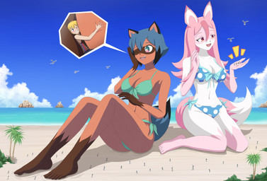 ambient_silhouette anthro barefoot beach bra breasts cleavage clothed clothing cloud duo_focus feet female female_focus group holding_character horizon humanoid_feet island large_group macro male micro micro_in_hand one_eye_closed palm_tree plant plantigrade sand sea seaside silhouette sky summer swimwear tree underwear water jenny_secret brand_new_animal netflix studio_trigger michiru_kagemori nazuna_hiwatashi ambient_bird ambient_flier avian bird canid canine fox mammal raccoon_dog tanuki 2020 absurd_res digital_media_(artwork) hi_res