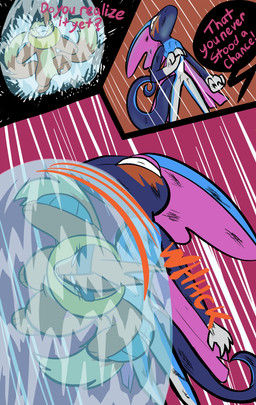 2_tails 3_panel_comic 4_fingers ambiguous_gender anthro aqua_jet attack black_speech_bubble clenched_teeth dialogue duo empty_eyes exclamation_point eyelashes fingers fur motion_lines multi_tail open_mouth open_smile pawpads paws pink_text question_mark smile sound_effects speech_bubble tail talking_to_another teeth text water white_eyes white_sclera wounded zincxiron nintendo pokemon pokemon_mystery_dungeon spike_chunsoft buizel generation_4_pokemon generation_8_pokemon inteleon pokemon_(species) shiny_pokemon 2025 absurd_res comic english_text hi_res female_(lore) male_(lore)