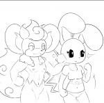 2015 anthro azumarill big_ears black_and_white bleuet clothed clothing duo elpatrixf female flammin'go generation_2_pokemon generation_5_pokemon male midriff monochrome navel nintendo nude pokemon pokemon_(species) pokemorph simisear simple_background smile white_background