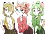 absurd_res anthro choker clothing domestic_cat felid feline felis female group heather_chandler heather_duke heather_macnamara heathers_(musical) hi_res jewelry lagomorph leporid mammal mouse murid murine necklace nickylag rabbit rodent school_uniform simple_background trio uniform