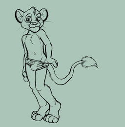 anthro briefs bulge clothed clothing clothing_pull looking_at_viewer male smile solo teasing underwear underwear_only underwear_pull young young_anthro young_male compfive disney the_lion_king simba_(the_lion_king) felid lion mammal pantherine