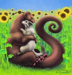 feral flower fur grey_body grey_fur hug paws plant purple_body purple_fur sunflower cloudweaver_(artist) chesawyiin_(cloudweaver) sachii_(resachii) domestic_ferret gulonine mammal marten mustelid musteline true_musteline weasel hi_res