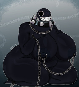 ankle_cuffs anthro areola belly big_areola big_breasts big_butt black_areola black_body black_nipples bound breasts butt chain chained collar cuff_(restraint) facial_scar female huge_breasts huge_butt huge_hips huge_thighs kneeling leg_scar nipple_chain nipple_piercing nipples overweight overweight_female piercing restraints scar shackles sharp_teeth solo spiked_collar spikes teeth thick_thighs thigh_scar wide_hips umbraarts mario_bros nintendo gigi_(thecoatl034) chain_chomp absurd_res hi_res