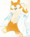 black_nose brown_body brown_fur clothed clothing eyewear feral fur glasses kemono male multicolored_body multicolored_fur open_clothing open_shirt open_topwear shirt simple_background solo topwear two_tone_body two_tone_fur white_background emufu canid canine canis domestic_dog mammal 2017 4:5