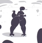 anthro big_breasts black_body black_scales bottom_heavy breasts dark_body dark_scales dialogue featureless_breasts featureless_crotch female navel scales simple_background solo text thick_thighs white_background white_eyes wide_hips gluestudd google google_chrome google_doodle dinosaur_(google_chrome) dinosaur prehistoric_species reptile scalie theropod tyrannosaurid tyrannosauroid tyrannosaurus tyrannosaurus_rex hi_res