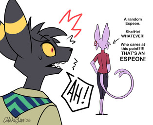 ambiguous_gender anthro black_body black_fur clothing duo ear_piercing ear_ring ear_tuft fur male piercing purple_body purple_fur rear_view ring_piercing shocked simple_background tail text tuft white_background odeko-yma nintendo pokemon pokemon_mystery_dungeon spike_chunsoft lucky_(odeko-yma) canid canine eeveelution espeon generation_2_pokemon mammal pokemon_(species) umbreon english_text hi_res