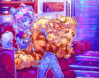 anthro bianca_sparks duo female furniture garage object_in_ass object_insertion sofa tools humming_b3rt izuna absurd_res colorful_theme hi_res