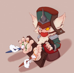 4_fingers 4_toes 5_fingers anthro ball_gag beard blind_eye bodily_fluids brush cheek_tuft claws clothing digit_ring disembodied_hand eye_scar facial_hair facial_scar facial_tuft feet finger_claws fingers fur fur_tuft gag gagged group hat headgear headwear holding_brush holding_object holding_paintbrush jewelry male paintbrush restraints ring scar solo_focus stocks tears tickle_fetish tickle_torture tickling tickling_feet toe_claws toe_ring toes tuft white_body white_fur yellow_sclera psotanosi league_of_legends riot_games tencent kled_(lol) yordle